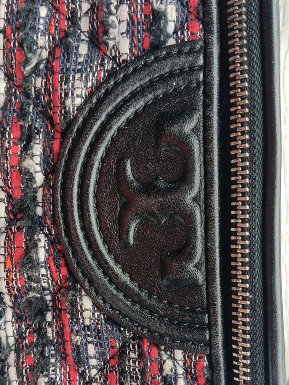 Tory Burch Black and Red Tweed Shoulder Bag with Tassel